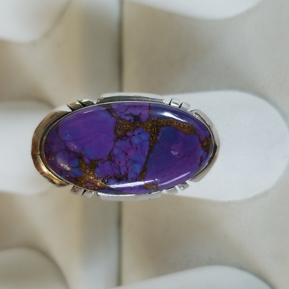 Santa fe style Mojave purple turquoise sterling silver ring size 6 TGW4.50 cts.